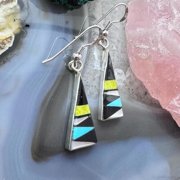 Starllie & Sheryl Edaakie Sterling Multistone Inlay Dangle Earrings For Women #8 - Picture 3 of 10